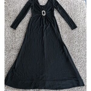 Vtg Saks Fifth Avenue Young Dimensions Center Faux Jewel Brooch Black Maxi Dress